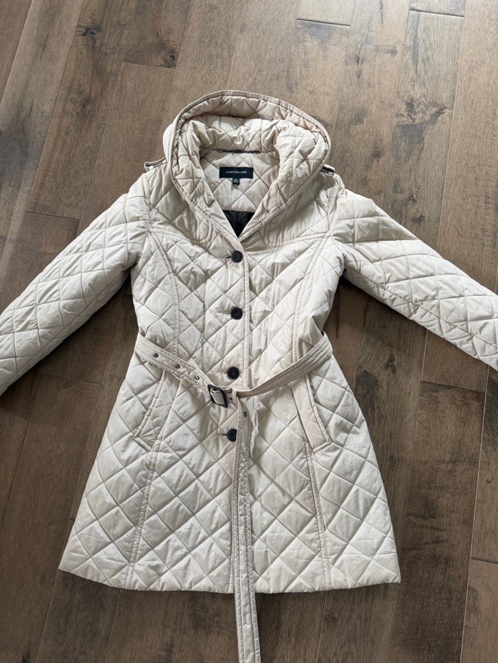 Tommy Hilfiger Cream Quilted Hooded Belted Puffer Coat